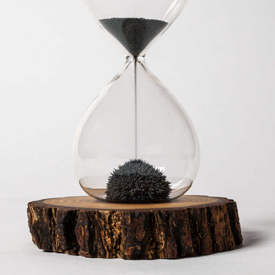 Unique Magnetic Sand Timer on Live Edge Walnut Base Handcrafted Home Décor
